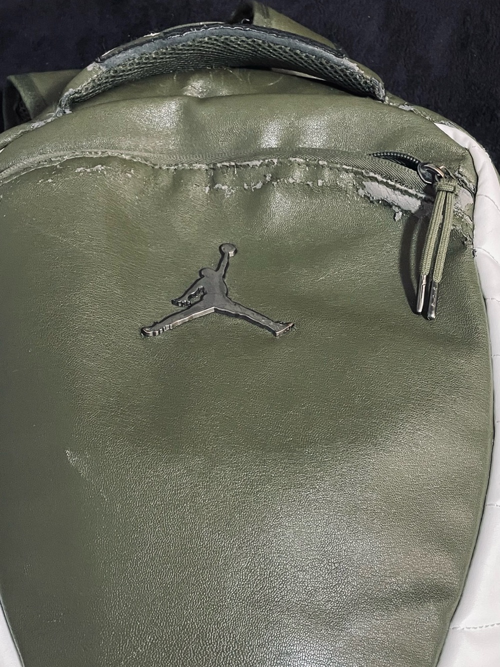 Jordan Olive Green and White Leather Backpack